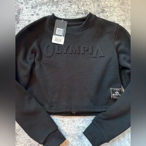 Olympia crop embossed crew neck sweater